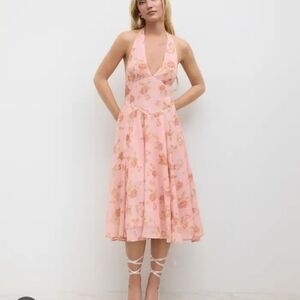 NWT Womens Cherley Mesh Halter Neckline Floral Ruffle Midi Dress